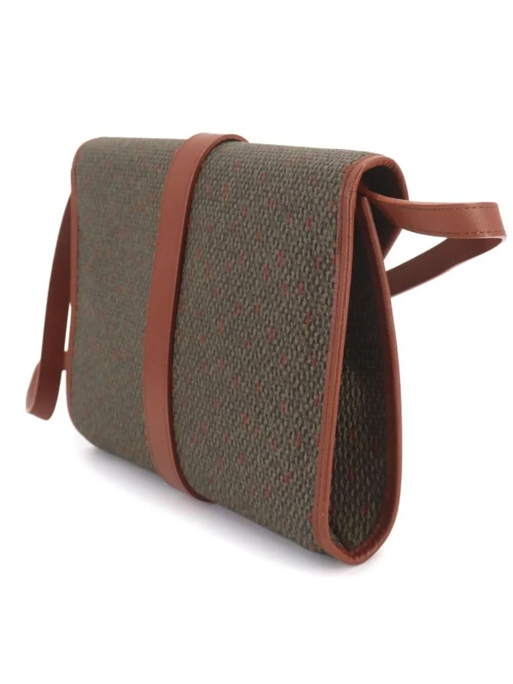 Saint Laurent 2-Way Shoulder Clutch Leather Brown Green Gold - Picture 3 of 10